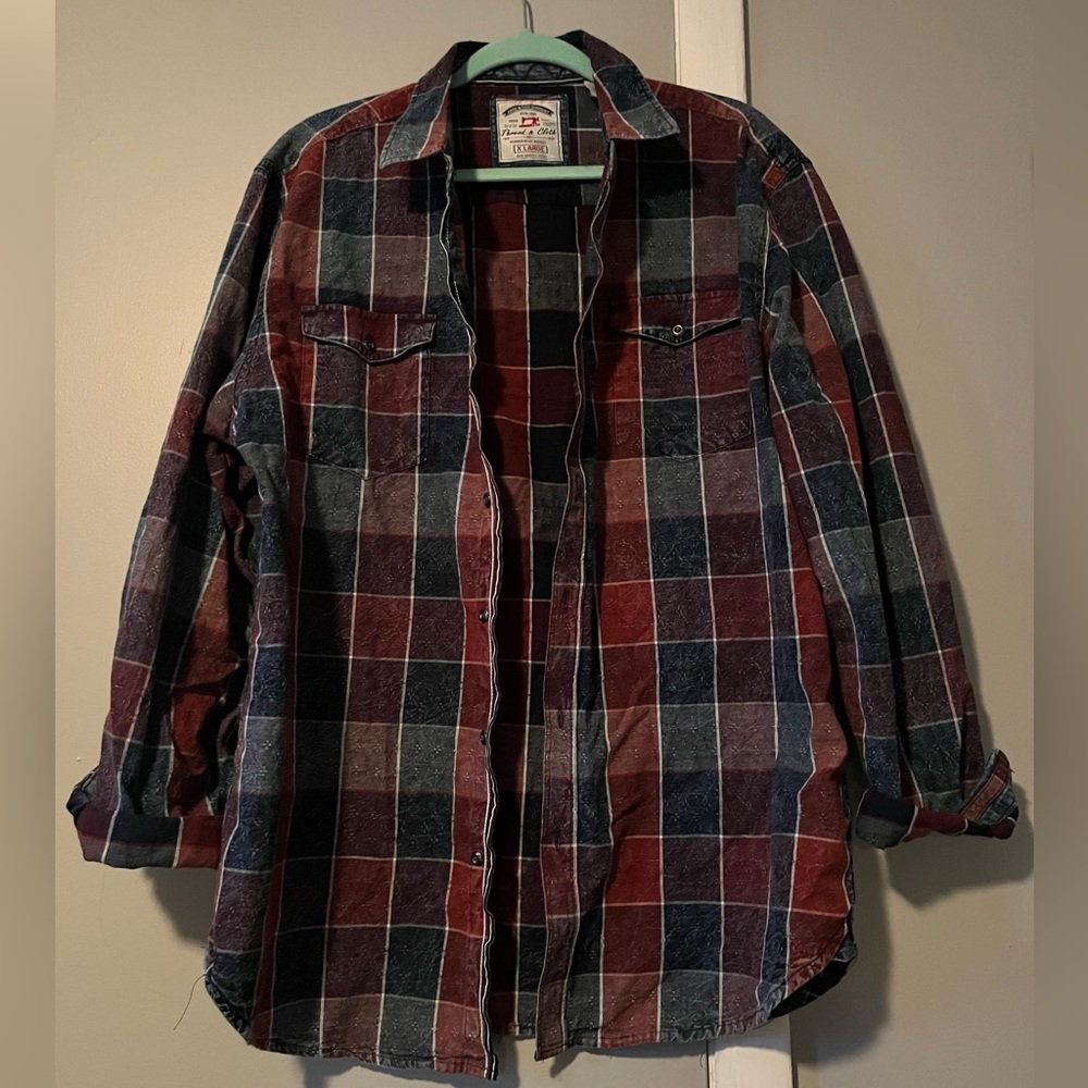 Burgundy and Navy Plaid Button Up Shirt